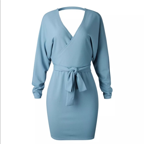 Thin Ribbed V Neck CutOut Back Dress - Picture 2 of 8